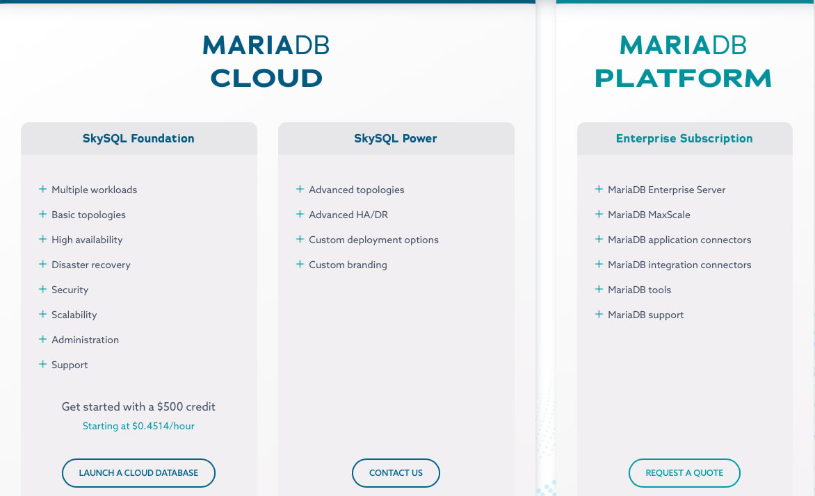 MariaDB Pricing Model